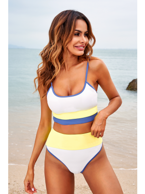 Active Yellow Scoop Neck Verstellbare Spaghetti-straps Hohe Taille Zweiteiliges Bikini-set