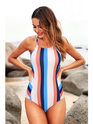Bunte Spaghetti-straps Halter Crisscross Schnür Einteiliger Badeanzug