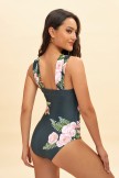 Floral Print Wide Strap Onepiece Swimsuit