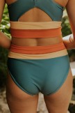 Teal Colorblock Cut Back Bikini Set